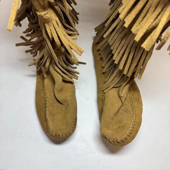 Minnetonka Womens 6 M Brown Layer Fringe Mid Calf Boots Display HS5 - Picture 6 of 6